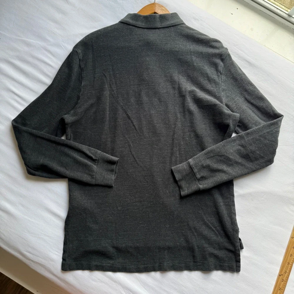 Polo Ralph Lauren Mens Gray Long Sleeve Polo Shirt Custom Fit Red Pony Large